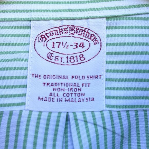 Brooks Brothers Green Stripe Button Down Dress Shirt Size 17 1/2-34 Non-Iron - Picture 2 of 4